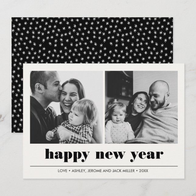 Minimal Graphic | Happy new year collage 2 Photo Card (Front/Back)