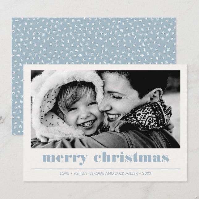 Minimal Graphic | Light Blue Merry Christmas Photo Card (Front/Back)