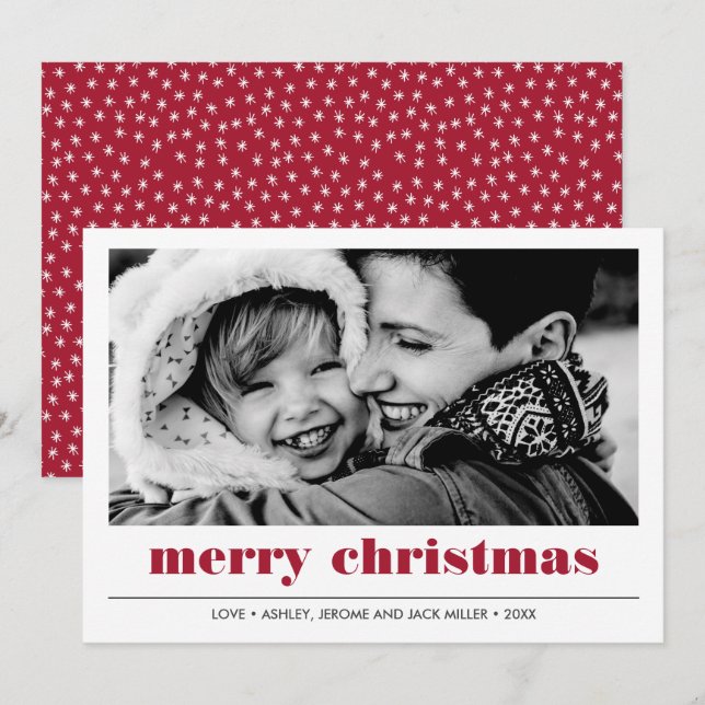 Minimal Graphic | Red Merry Christmas Photo Card (Front/Back)