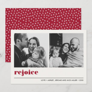 Minimal Graphic Red Rejoice Christmas 2 Photo Card