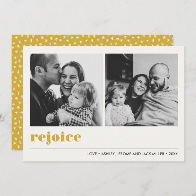Minimal Graphic | Rejoice Yellow Christmas 2 Photo Card (Front/Back)