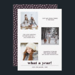 Minimal Graphic | Year in review 3 photo collage Card<br><div class="desc">Contemporary and minimal bold graphic typography features three favourite square photos with custom captions,  with your family name and "what a year!" beneath, 
The back of the card features a pop of coordinating colour (burgundy) with a winter star pattern
Any colour available upon request</div>
