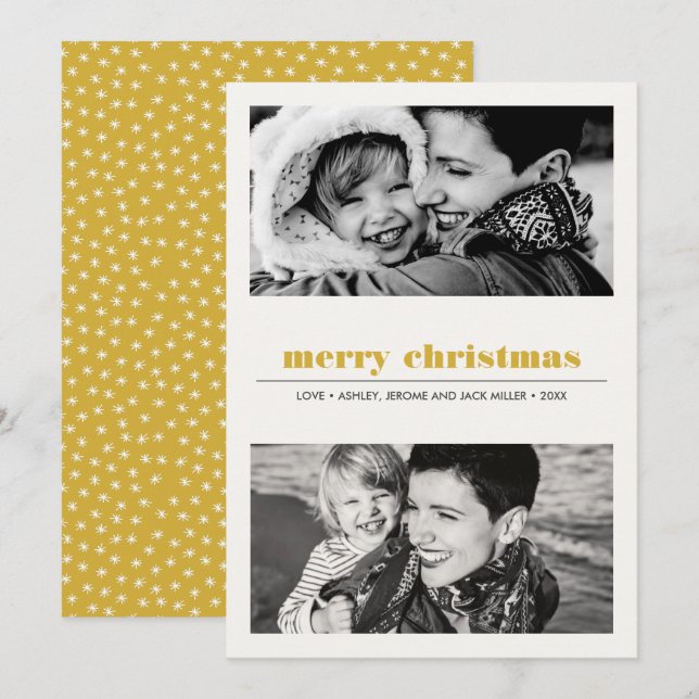Minimal Graphic | Yellow Merry Christmas 2 Photo Card (Front/Back)