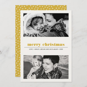 Minimal Graphic   Yellow Merry Christmas 2 Photo Card