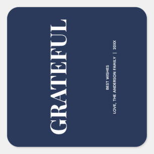 Minimal GRATEFUL Navy Blue Holiday Square Sticker