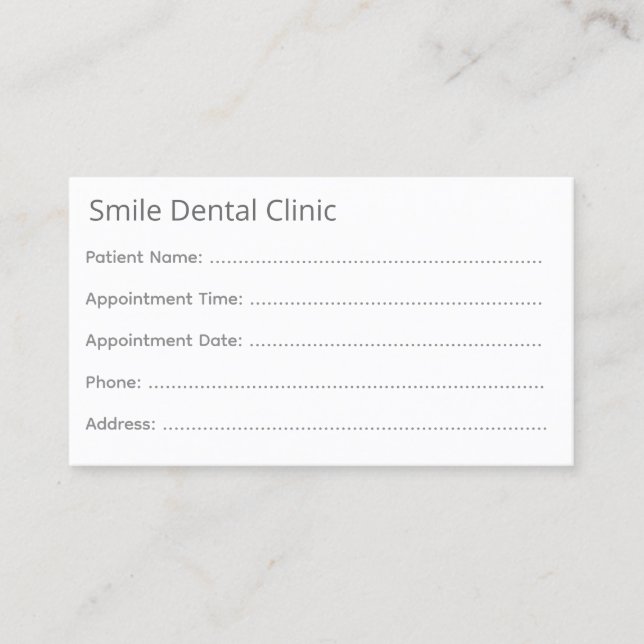 Minimal Gray Dental Appointment Card (Front)