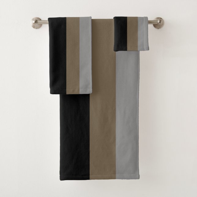 Minimal Gray & Taupe Vertical Stripes Bath Towel Set (Insitu)