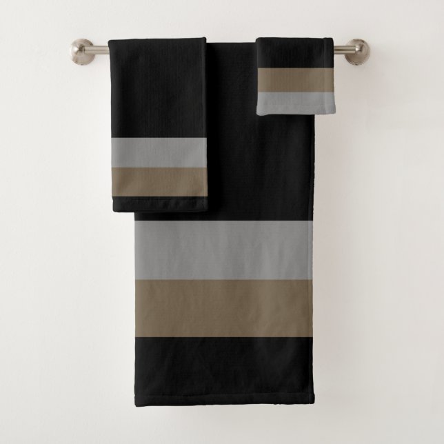 Minimal Gray & Taupe Vertical Stripes Bath Towel Set (Insitu)