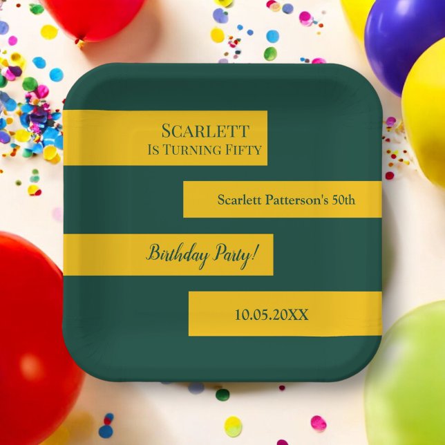 Minimal Green And Gold Elegant Chic 50th Birthday Paper Plate (Creator Uploaded)