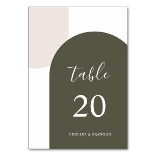 Minimal Green Beige Boho Arch Wedding Table Number