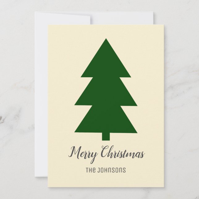 Minimal Green Beige Christmas Tree Clean Simple Thank You Card (Front)