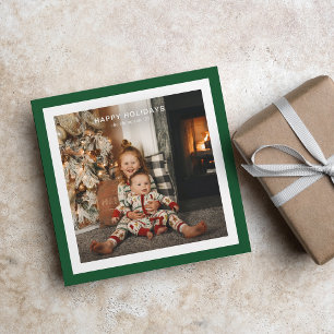 Minimal Green Bold Square Border 1 Photo Christmas Holiday Card