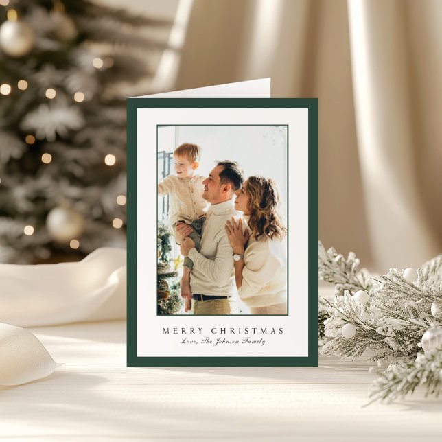 Minimal Green Border Photo Elegant Christmas Holiday Card (Creator Uploaded)