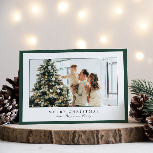 Minimal Green Border Photo Elegant Christmas Holiday Card