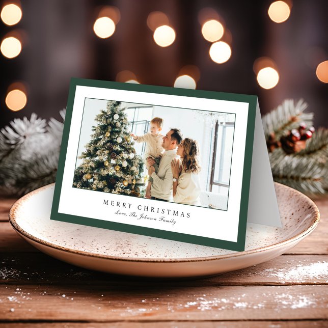 Minimal Green Border Photo Elegant Christmas Holiday Card (Creator Uploaded)