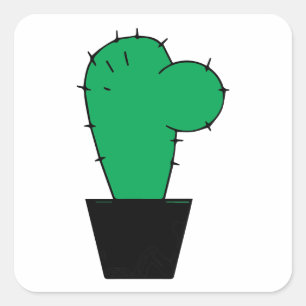 Minimal Green Cactus Illustration Square Sticker