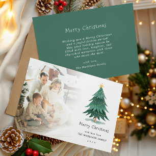 Minimal Green Christmas Tree Custom Family Photo Holiday Card