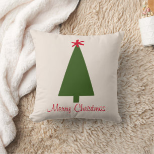 Minimal Green Christmas Tree Red Snowflake Simple Cushion