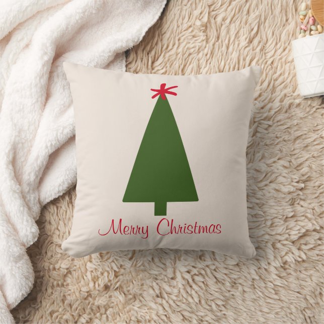 Minimal Green Christmas Tree Red Snowflake Simple Cushion (Blanket)