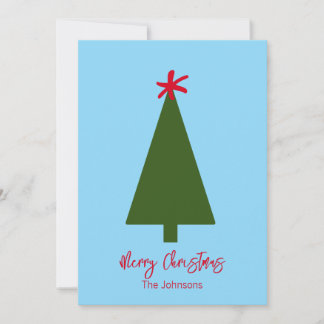 Minimal Green Christmas Tree Red Snowflake Simple Holiday Card