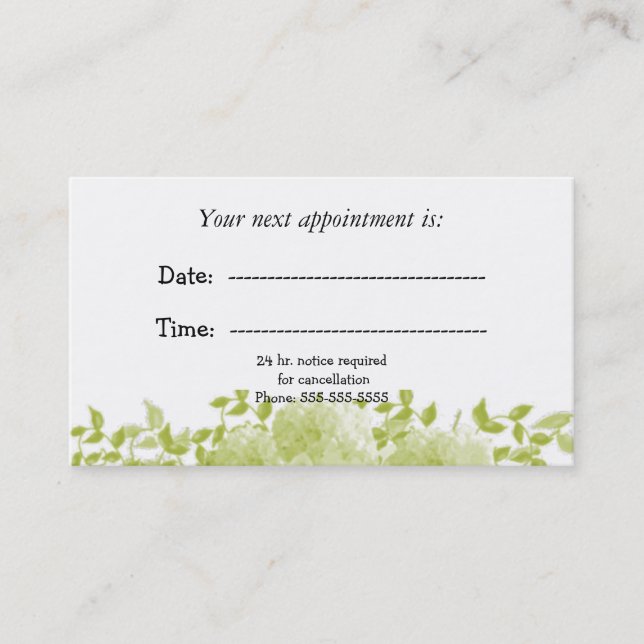 Minimal Green Floral Medical Appointment Card (Front)