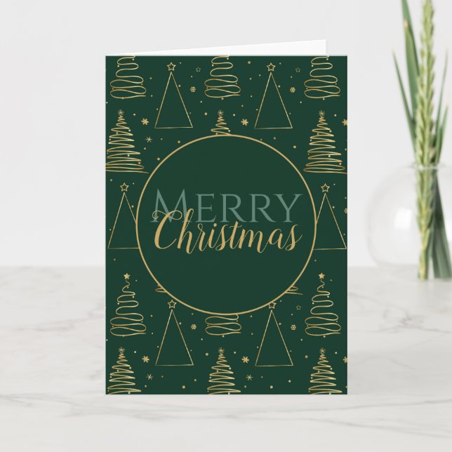 Minimal Green Gold Christmas Tree Card (Front)