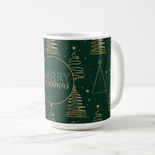Minimal Green Gold Christmas Tree Coffee Mug