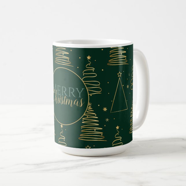 Minimal Green Gold Christmas Tree Coffee Mug (Front Right)