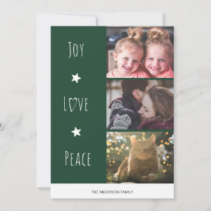 Minimal Green Joy Love Peace Photo Christmas Holiday Card