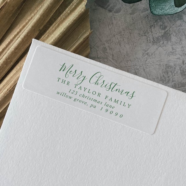 Minimal Green Merry Christmas Return Address Label (Creator Uploaded)