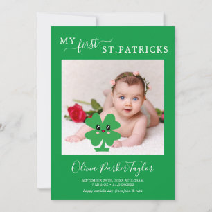 Minimal Green My First Patricks Baby Birth Photo   Card
