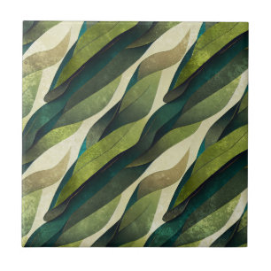 Minimal Green Olive Abstract Deco Pattern Tile