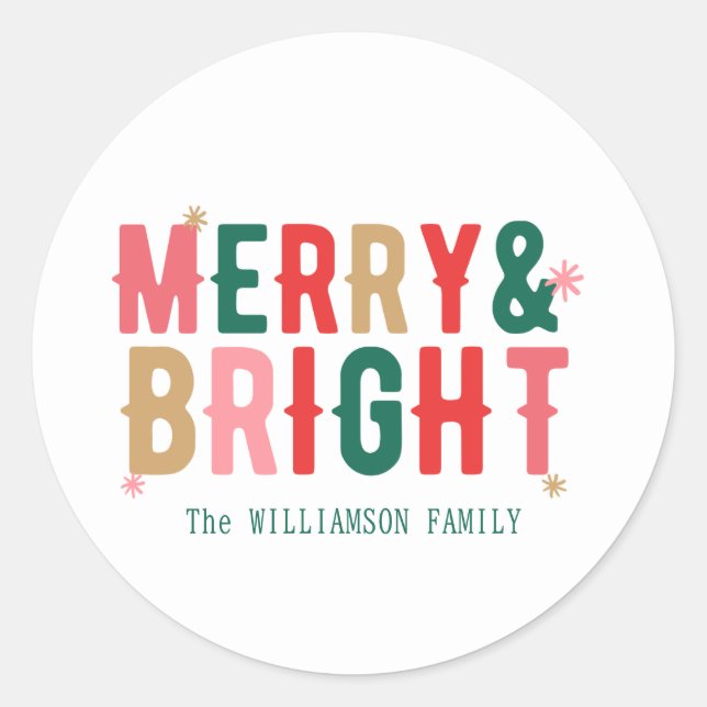 Minimal Green Red Brown Bold Typography Christmas Classic Round Sticker (Front)