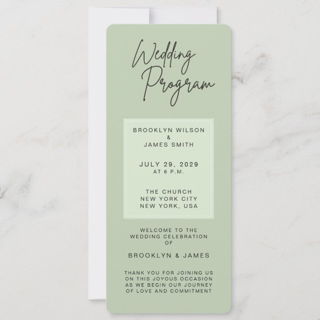 Minimal Green Sage Wedding Programs Invitation (Front)