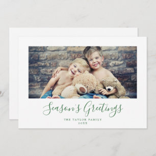 Minimal Green Season's Greetings Horizontal Photo Holiday Card