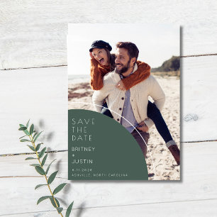 Minimal Green Two Photo Wedding Save The Date
