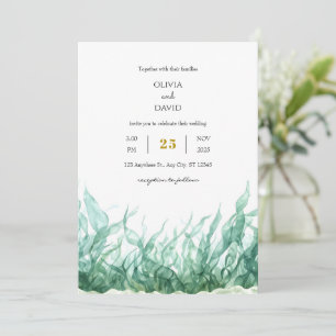 Minimal Green Underwater Seaweed Beach Wedding  Invitation