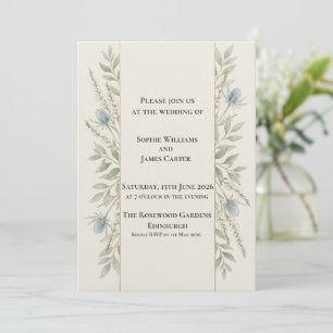 Minimal Green Vine Botanical Thistle Scottish Wedd Invitation