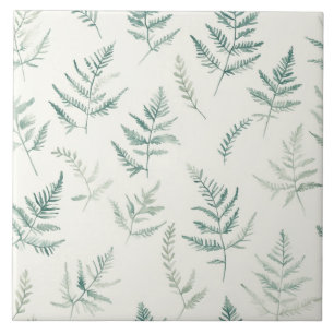 Minimal Green Watercolor Fern Tile