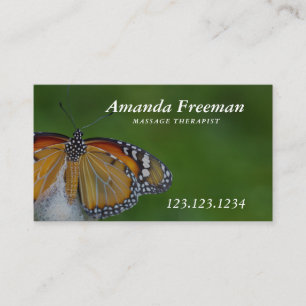 Minimal Green & White Butterfly Massage Therapy Business Card