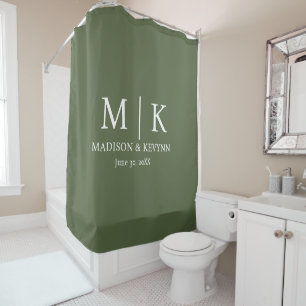 Minimal & green & White Monogram Wedding Shower Curtain