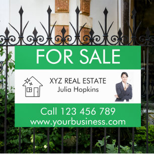 Minimal Green White Real Estate For Sale Banner
