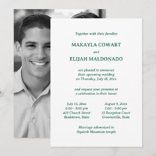 Minimal Green/White Temple Wedding Two Reception Invitation