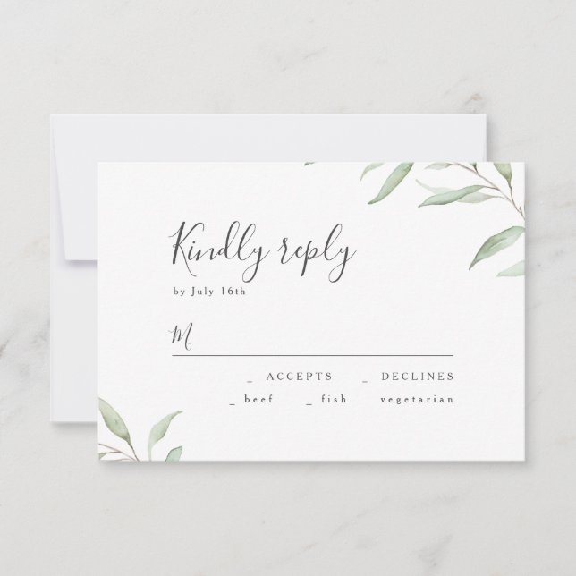 Minimal greenery botanical rustic wedding RSVP (Front)