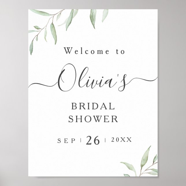 Minimal greenery bridal shower welcome sign (Front)