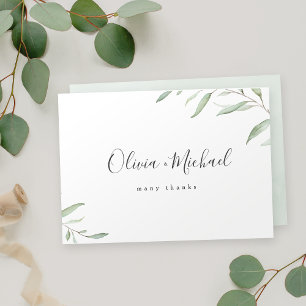 Minimal greenery calligraphy names rustic thank you card
