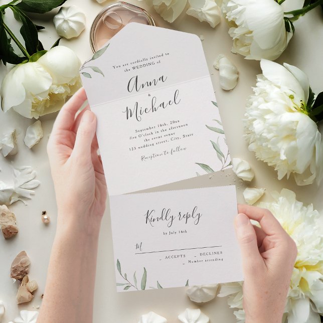Minimal greenery calligraphy rustic wedding all in one invitation (Minimal greenery calligraphy rustic wedding all in one invitation)
