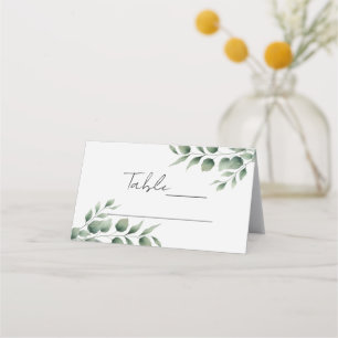 Minimal Greenery Leaves Modern White Wedding Place Card