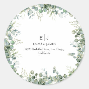 Minimal Greenery Monogram Round Sticker