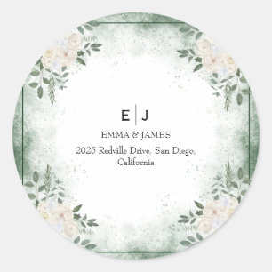 Minimal Greenery Monogram Round Sticker